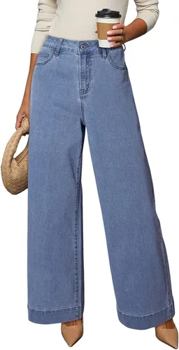 Vista 8 de Dokotoo Pantalones de mezclilla casuales de cintura alta para mujer Marrón