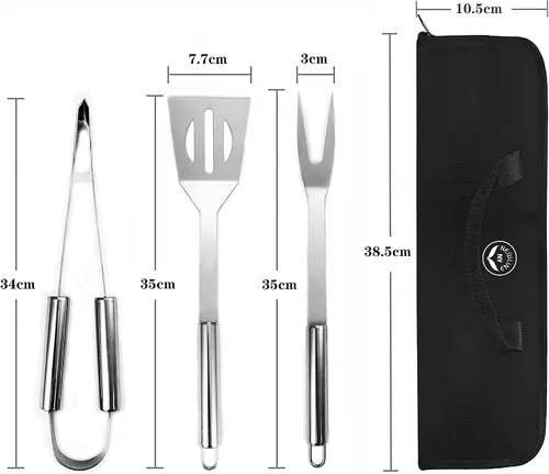 Vista 6 de NewlineNY - Kit de herramientas para barbacoa de acero inoxidable (juego de 3 piezas)