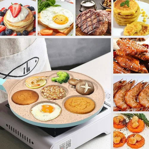 Vista 5 de [Usado] Sartén de huevos para tortilla para desayuno, sartén antiadherente para panqueques de 7 tazas, waffle, para niños