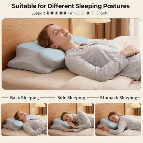 Vista 10 de Ylekto Almohada cervical para el cuello para aliviar el dolor, almohadas de Azul & gris