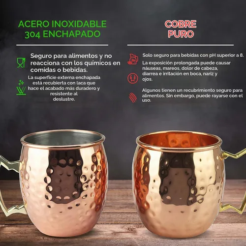 Vista 5 de PG Moscow Mule Tazas – Tamaño grande 19 onzas – Juego de 2 tazas martilladas – Forro de acero inoxidable – Chapado en cobre puro – Mango de latón