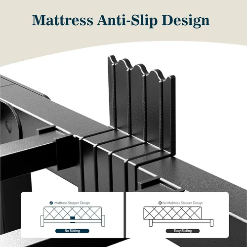 Vista 6 de Base de cama individual de 14 pulgadas, 3500 libras, plataforma de metal resistente sin ruido con retenedores de tapones de colchón, compatible