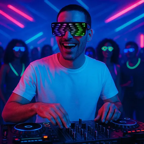 Vista 7 de Gafas LED: gafas de sol iluminadas con batería de larga duración, neón, 11 patrones
