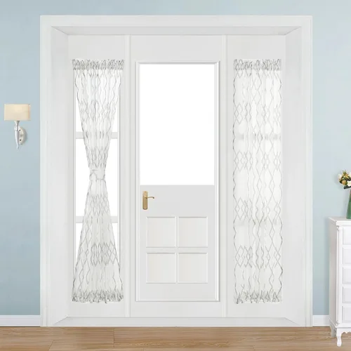Vista 18 de NAPEARL Cortinas para puerta francesa, patrones geométricos, luz lateral para puerta delantera, lino sintético semitransparente con bolsillo Beige