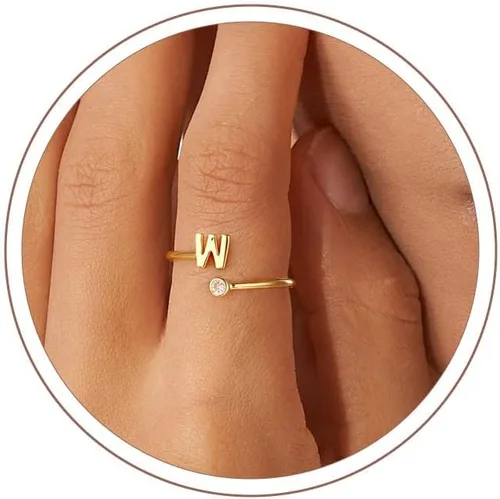 Vista 26 de Anillos Turandoss para Mujeres y Niñas - Delicados anillos ajustables chapados en oro de 14K sin decoloración para mujeres y adolescentes, anillos
