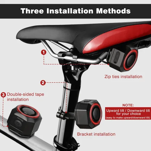 Vista 7 de WSDCAM Luz trasera inteligente para bicicleta, luz de freno de bicicleta, luz de freno automático, antirrobo, alarma de bicicleta con control