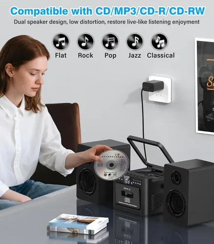 Vista 3 de Greadio Sistema estéreo para el hogar con CD Boombox y reproductor