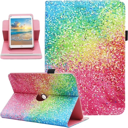 Vista 28 de Funda universal para tablet Android de 10 y 10.1 pulgadas, Dluggs de piel sintética con rotación de 360 grados, soporte multiángulo