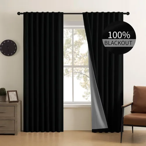 Vista 7 de CUCRAF Juego de 2 paneles de cortinas 100% opacas de lino de 84 pulgadas de largo, con pestaña trasera y bolsillo para barra para sala de estar