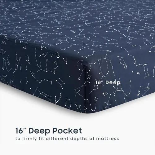 Vista 4 de Wake In Cloud - Juego de sábanas Constellation, juego de 4 piezas, espacio celestial, brujería estelar, galaxia astrológica, ropa de cama de Azul