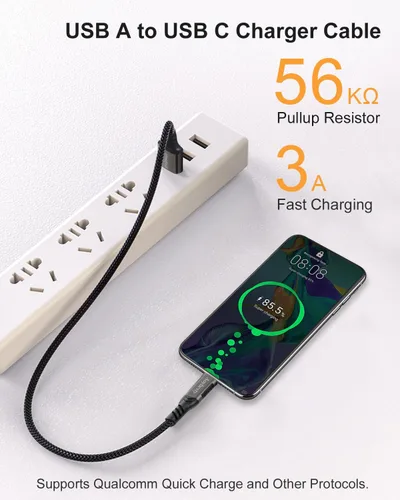 Vista 4 de Cable USB A a USB C (paquete de 2 unidades, 0,5 m), USB 3.1/3.2, transferencia de datos de 10 Gbps y cable de carga rápida de 60 W 3 A para SSD