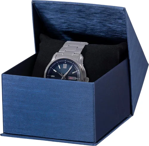 Vista 5 de ALLUREPACK Caja - Caja de regalo de joyería de papel de cartón cepillado de seda con cierre en ángulo moderno de élite, interior de espuma con Negro