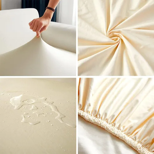 Vista 3 de Shukii Fundas elásticas para sillas de comedor, impermeables, de piel sintética, fundas protectoras universales para sillas de comedor, cocina Beige
