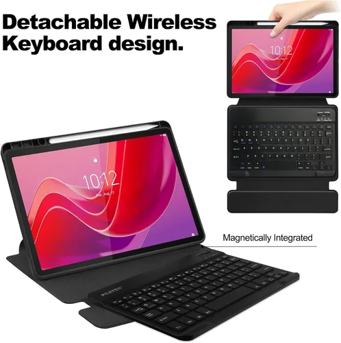 Vista 6 de Funda para tableta Samsung Galaxy Tab A8 de 10.5 pulgadas, teclado redondo inalámbrico desmontable Bluetooth, cubierta trasera transparente