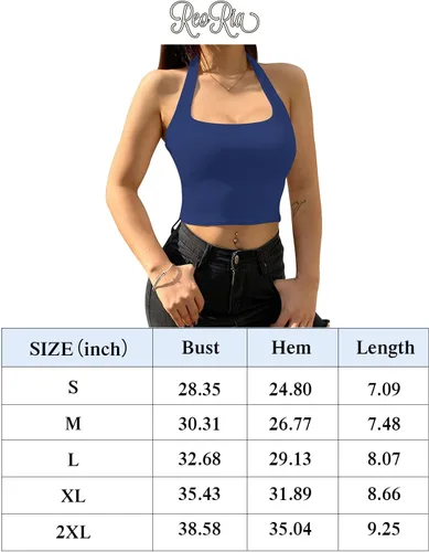 Vista 6 de REORIA Camiseta corta sin mangas Y2K con cuello halter y espalda descubierta para mujer