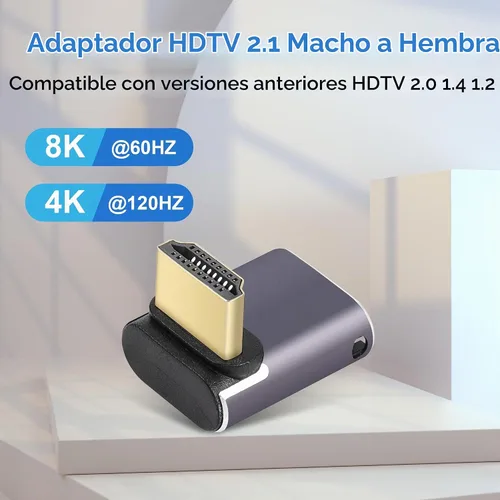 Vista 4 de 8K y 60Hz HDTV 90 grados de ángulo descendente macho a hembra Down&Down