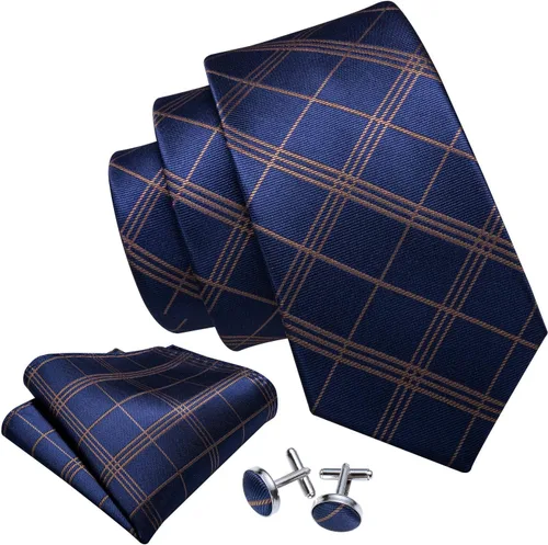 Vista 191 de Barry.Wang Juego de corbatas para hombre, corbata de seda a rayas, tejido a cuadros, gemelos formales, negocios, boda