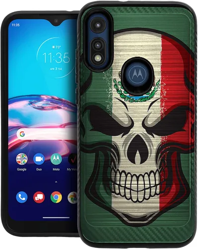Vista 14 de CasesOnDeck Funda delgada compatible con Motorola Moto E (2020) / Moto E [Armadura cepillada] Negro de doble capa delgada cubierta de agarre