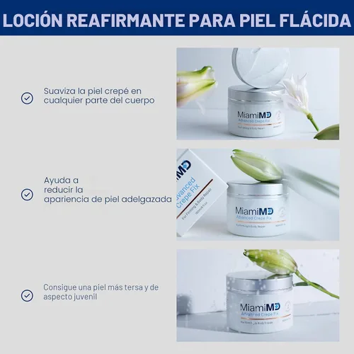 Vista 5 de Miami MD Advanced Crepe Fix – Crema antienvejecimiento reafirmante y tonificante para mujeres – Crema de borrado de crepé facial y cuello – Crema