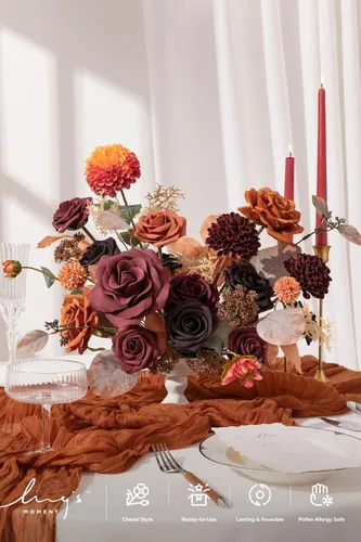 Vista 2 de Ling's moment Combo de flores artificiales de boda, caja de vegetación falsa para ramos de bricolaje, centros de mesa, decoración de espuma de rosa