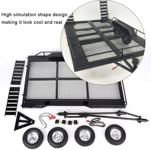 Vista 6 de Tbest Remolque a control remoto, doble eje plano con cuatro neumáticos a escala 1:10, kit de modelo para entusiastas de los RC, constructores