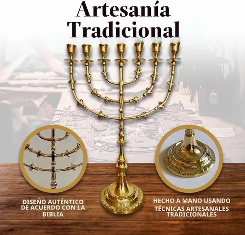 Vista 3 de The Living Branch Menorah 7450, diseño icónico, alto 16 pulgadas, menorá de latón de Israel