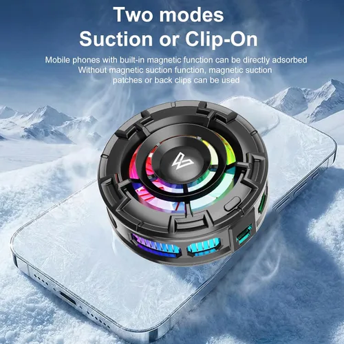 Vista 6 de Magnetic Phone Cooler with LED Lights, 3 Speed for Gaming (Black)