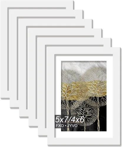 Vista 32 de Fxojyvo Marco de Fotos de 4x6, Muestra Foto de 3.5x5 con Paspartú o 4 x 6 Sin Paspartú, Liviano y de Alta Transparencia Marco de 4 por 6 para Pared