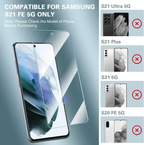 Vista 2 de FANGTIAN - Paquete de 3 protectores de pantalla para Samsung Galaxy S21 FE (6.4 pulgadas) HD transparente, desbloqueo de huellas dactilares