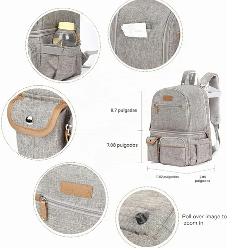Vista 7 de Mochila para extractor de leche, bolsa enfriadora y resistente a la humedad, doble capa para madre, mochila de trabajo al aire libre con Gris