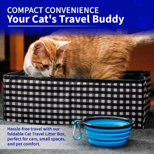 Vista 2 de Pet Fit For Life - Vibrante caja de arena plegable para gatos - Portátil, plegable, diseño compacto con cuenco de agua adicional - Ideal para coche
