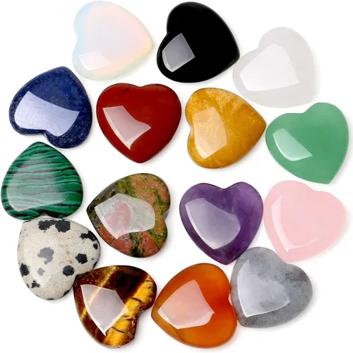 Vista 13 de QINJIEJIE Juego de 10 piedras curativas de corazón, cuarzo rosa, amatista, piedra de amor pulida, palma, piedras preciosas naturales, al por mayor