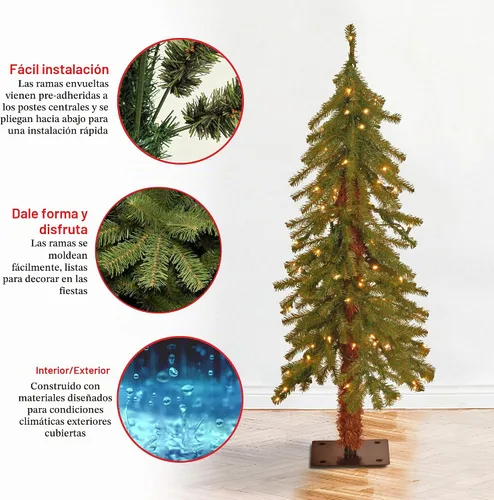 Vista 4 de National Tree Company 3ft Pre-Lit Hickory Cedar Mini Christmas Tree 50 luces transparentes, 139 puntas, base de placa de metal, artificial, verde