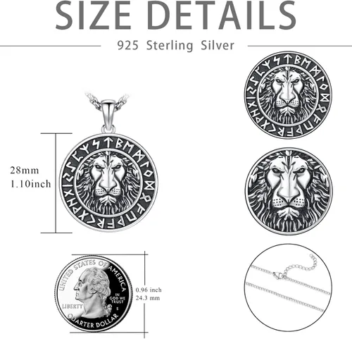 Vista 3 de YueYuan Collar de león para hombre, plata de ley 925, colgante de león, collar de animal, joyería de león, regalos para hombres, marido y niño