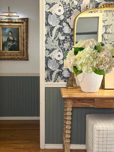 Vista 6 de YalzoneMet 3 unidades de flores artificiales de hortensia color beige cremoso de 21 pulgadas con textura real, flores de látex sintético