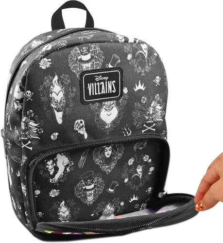 Vista 3 de Disney Villains Mini mochila para mujer Mochila de lona de Disney Villains de 10 pulgadas con bolsillo frontal y marcador Paquete de mochila