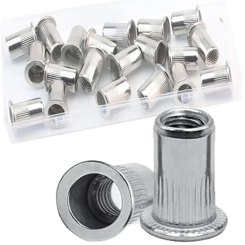 Vista 31 de Tuerca de remache de 1/4”-20 UNC, 80 piezas de acero inoxidable 304 de cabeza plana Rivnut, inserto roscado Nutsert