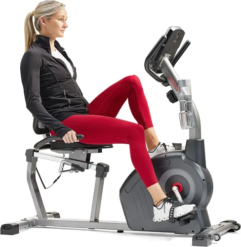 Vista 12 de Sunny Health & Fitness Smart Recumbent Bike with Pulse Sensors, Home Cycling Workout Machine w/Cushion Seat & Mesh-Backrest, Free SunnyFit App