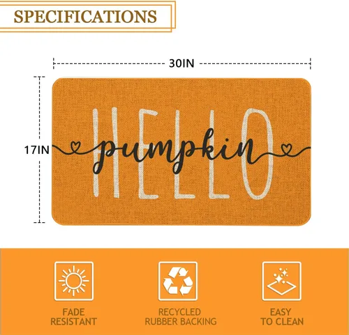 Vista 3 de Mloabuc Felpudo decorativo de otoño naranja con texto divertido de calabaza de bienvenida, tapete para interiores, decoración creativa de temporada