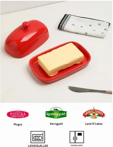 Vista 8 de Sweejar - Mantequillera de cerámica con tapa para encimera, mantequera de porcelana con asa de perilla, recipiente de mantequilla para mantequilla