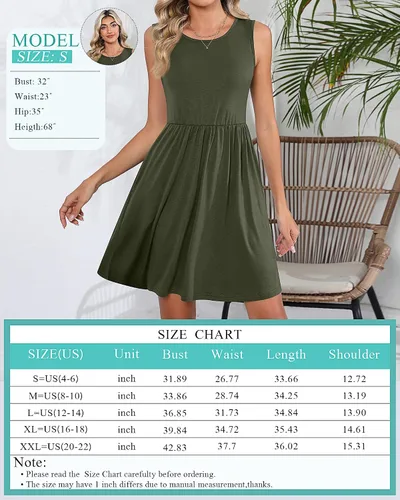 Vista 5 de Xaatren 2 piezas de vestidos de verano para mujer, vestidos sin mangas, plisados, vestidos sin mangas, vestidos hasta la rodilla con bolsillos