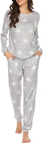 Vista 26 de Ekouaer - Conjunto de pijama de manga larga para mujer, ropa de dormir suave con cuello redondo y bolsillos, conjuntos de ropa de descanso Negro