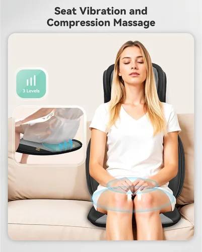 Vista 6 de Snailax Almohada Completa de Masaje para Silla, Masajeador de Cuello y Espalda con Calor, 4D Shiatsu Personalizable, Masaje Punto, Rodillo