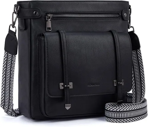 Vista 11 de Bolsos cruzados Roulens para mujer, bolsos cruzados con múltiples bolsillos de cuero vegano para mujer, bolsos de hombro, bolsos de viaje con correa