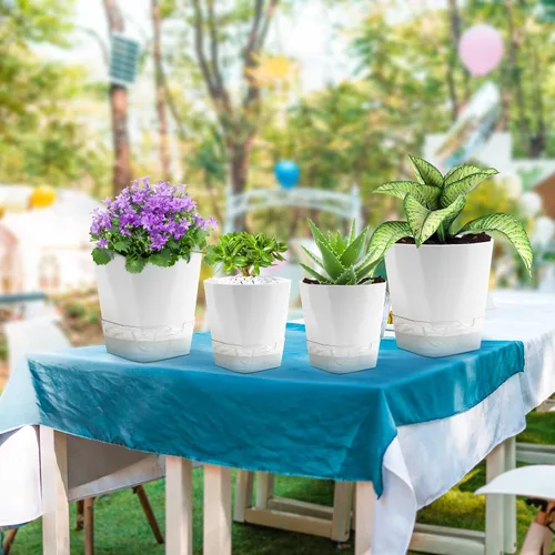 Vista 3 de GearRoot Paquete de 6 macetas de riego automático, maceta de 6.6/5 pulgadas, macetas decorativas de riego automático para plantas