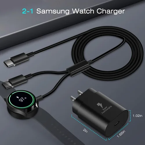 Vista 5 de DuoCaiBao Cargador de reloj Galaxy compatible con Galaxy Watch 8/7/6/6 Classic/5 Pro/5/4 Classic/3 Active2/1, cable de carga rápida USB C 2 en 1