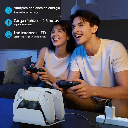 Vista 7 de Estación de carga para controlador PS5 con indicador LED, base de carga autoalineable, base de carga rápida de doble controlador, soporte de Blanco