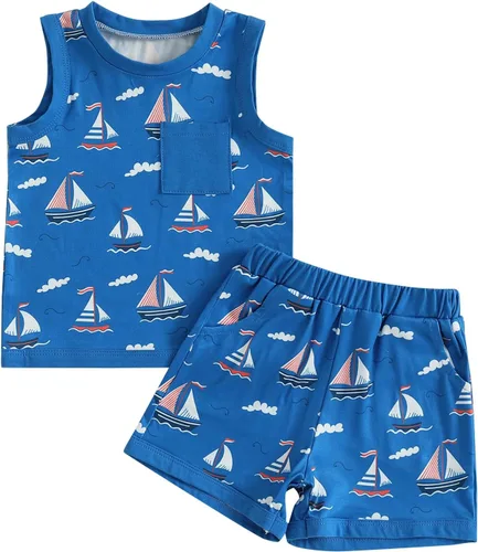 Vista 14 de CIYCUIT Conjunto de 2 piezas de ropa de verano para bebé, ropa de playa, sin mangas, pantalones cortos dinosaurio blanco