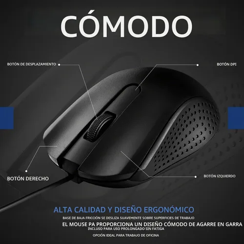 Vista 5 de Hoteam Ratón de computadora con cable, cable a granel, USB, mouse ergonómico con cable para PC, computadoras, portátiles, juegos, oficina, Negro