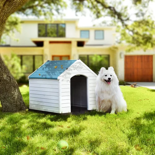 Vista 5 de Casa para perros, perreras para perros al aire libre, refugio impermeable para mascotas, perrera de plástico duradero para perros pequeños, medianos
